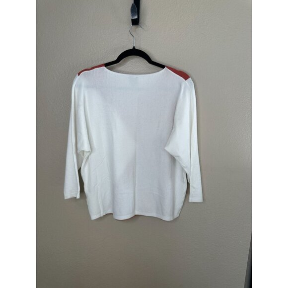 Aaeda Womens White Rust Sweater M long‎ sleeve lightweight rayon pullover - Picture 3 of 6